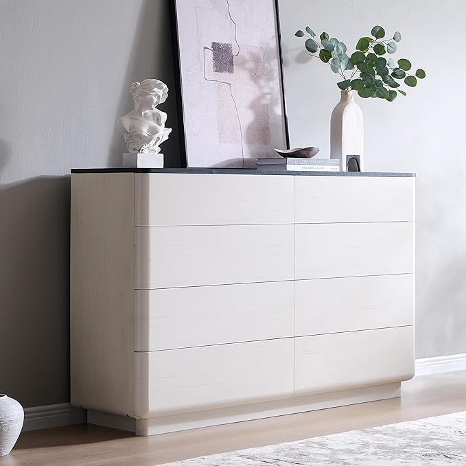 ACCOHOHO 8 Drawer Dresser for Bedroom, 52 Inch Wide Modern Chest of Drawers, Push-to-Open Wood Storgae Organizer with Large Drawers for Bedroom, Living Room, Hallway, Off White