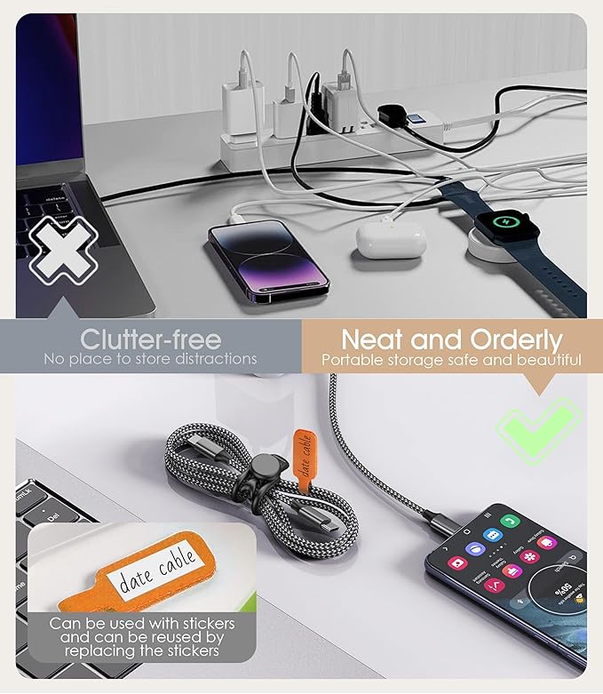 32Pcs Nearockle Cable Labels and Silicone Cable Ties Cable Management Set, Reusable 16 Cable Ties+16 Cord Labels for Electronics, Travel Home Office Desk Wire Organization (Multicolor)