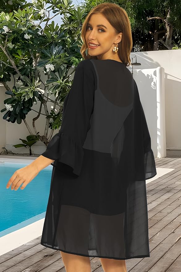 CHICGAL Womens Kimono for Summer Puff Sleeve Cardigan Casual Loose Fit Beach Cover Ups Resorts Swimwear