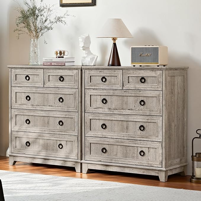 Farmhouse 5 Drawer Dresser for Bedroom, 33.2" Tall Small Dressers & Chest of Drawers, Rustic Wood Dresser with Metal Handle, Storage Organizer Closet for Living Room, Hallway, Entryway