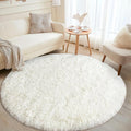 Round White Rug for Bedroom, 5 ft Circle Area Rugs for Living Room, Soft Fluffy Shag Carpet for Teen Girls Boys Nursery Room Dorm Home Decor Aesthetic