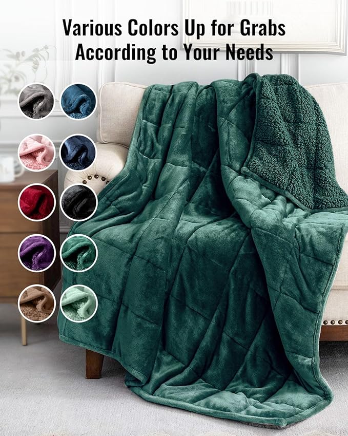 Uttermara Weighted Blanket for Adults, Double Size Heavy Blanket with Reversible Soft Shiny Velour Fleece and Cozy Warm Sherpa for Couch Bed, Calming and Relaxing, 48 x 72 inches 15 lbs in Green
