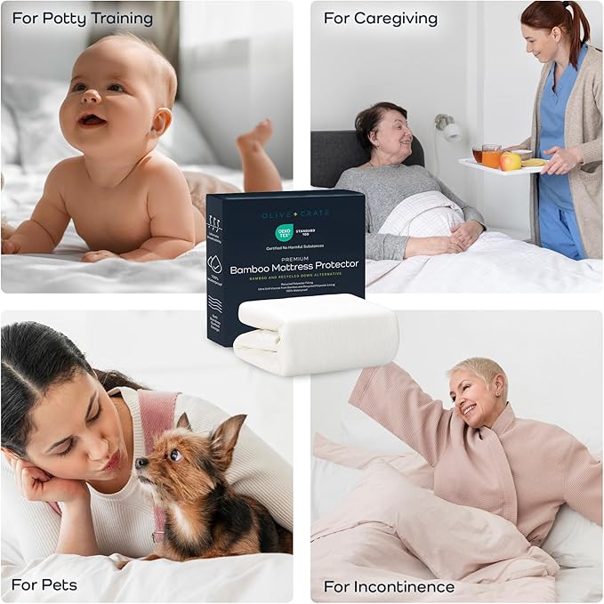 Olive + Crate 100% Viscose Bamboo Mattress Protector - Eco-Concious Cooling Mattress Cover - Waterproof Hypoallergenic Protection - Breathable California King Shield Against Dust & Spills