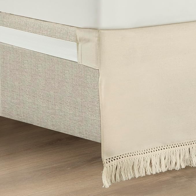 Lush Decor Boho Fringe 15-Inch Tailored Drop Easy Fit Bedskirt, Queen, Neutral