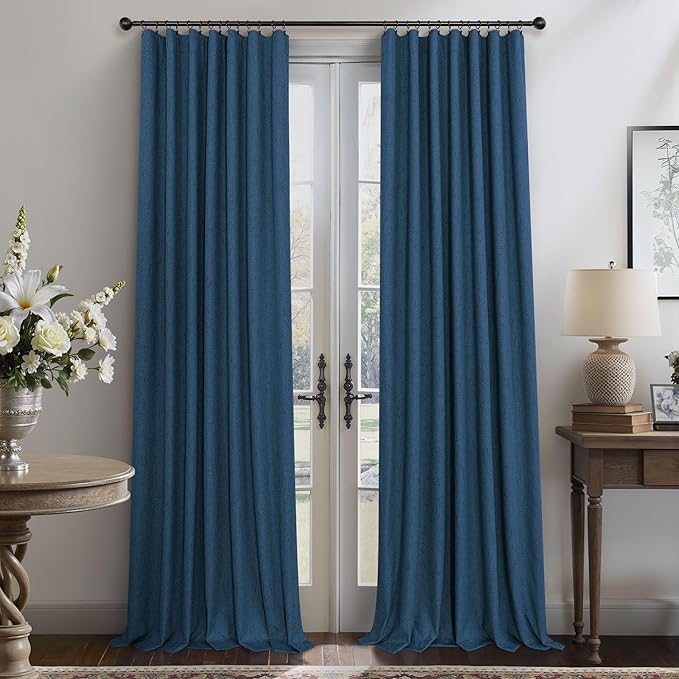 Navy Blue Linen Textured Blackout Curtains 72 Inches Long for Bedroom Nursery Room Darkening Thermal Insulating Window Black Out Nautical Curtains for Living Room Door Back Tab 72 Length 2 Panels Set