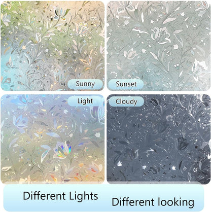 HIDBEA Window Privacy Film, 3D Stained Glass Static Cling - Sun Blocking Anti-UV Heat Control, Reusable Decorative Film for Home/Office Doors, Rainbow Tulip Design (23.6 in x 78.7 in)