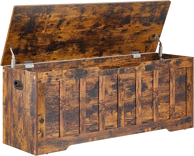 47.2"Storage chest extra large,storage trunk with 2 safety Hinges,Wooden storage bench,Shoe Bench,47.2x15.7x19.1 Inch,Easy Assembly,storage bench for bedroom,living room,entryway,Rustic brown