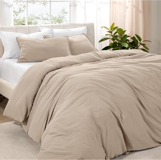 Bare Home Washed Duvet Cover - Oversized Queen - Premium 1800 Ultra-Soft Brushed Microfiber - Hypoallergenic, Easy Care, Stain Resistant (Oversized Queen, Sand-washed Pebble Beach)