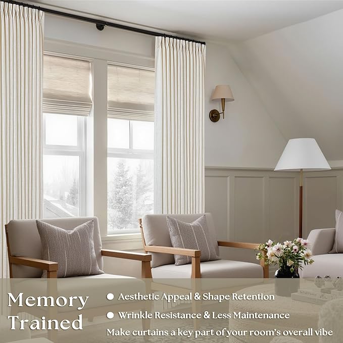 Memory Shape Trained Pinch Pleated Linen Curtains 100 Inches Long for Living Room Bedroom Custom Pleat with Hooks for Track Back Tab Light Filtering Window Curtain 100 Inch Drapes for Dining Room