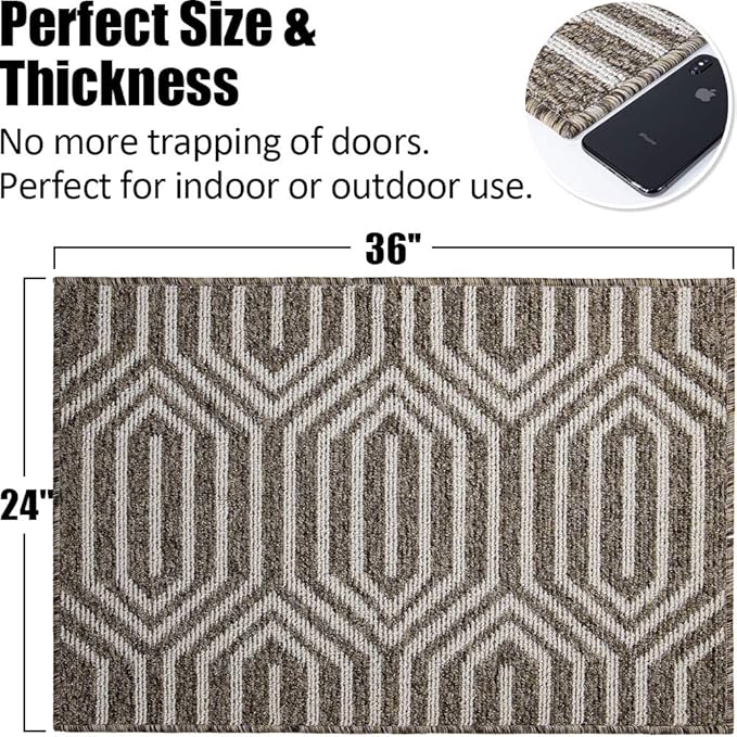Indoor Doormat 24"x 36", Absorbent Front Back Door Mat Floor Mats, Rubber Backing Non Slip Door Mats Inside Mud Dirt Trapper Entrance Door Rug Carpet, Machine Washable Low Profile-Brown Time Cloister