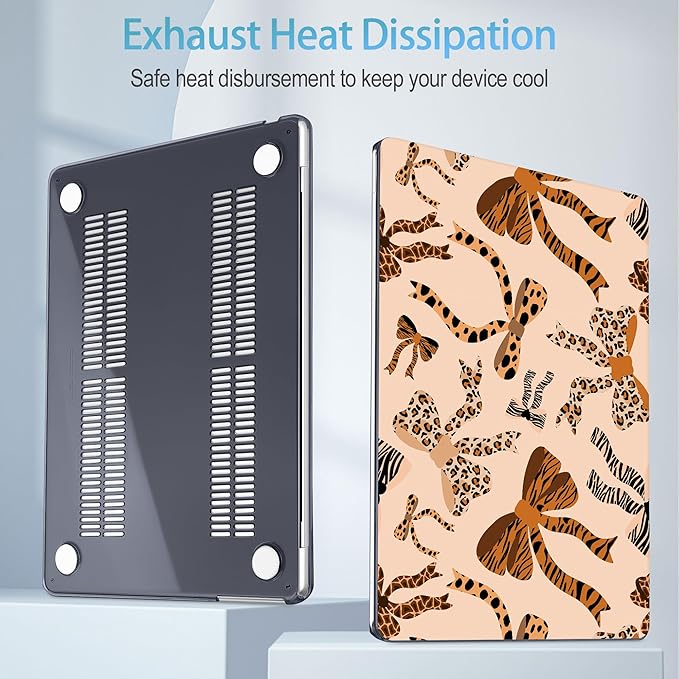 Mektron for 2025 M4 MacBook Air 13.6 Inch A3240 Case Fits 2023 A2681 M2 2024 A3113 M3 Chip with Liquid Retina Display Touch ID, Printed Plastic Hard Shell Cover for MacBook Air 13.6", Leopard Bows
