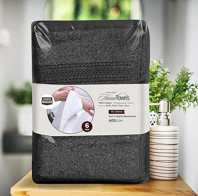 Utopia Towels 72 Pack Premium Hand Towels Set, (16 x 28 inches) 100% Ring Spun Cotton, Ultra Soft and Highly Absorbent 600GSM Towels for Bathroom, Gym, Shower, Hotel, and Spa (Black)