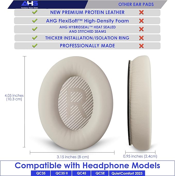 Replacement QC Ear Pad and Headband Pad Kit Cushion. Compatible with Bose QuietComfort (2023) QC45 QCSE QC35 II Wireless Noise Cancelling Headphones (White Smoke) Easy DIY