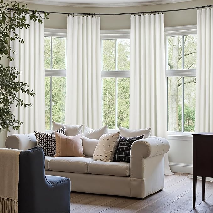 Ivory Blackout Curtains 90 Inches Long 2 Panel Light Blocking Patio Drape for Sliding Glass Doors Rustic Country Curtain for Nursery Bedroom Thick Linen Cotton Textured Off White Back Tab Pocket 52x90