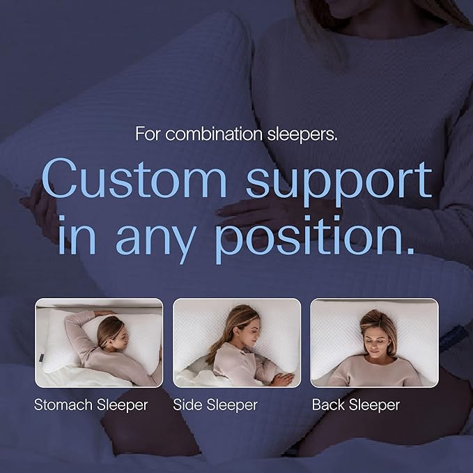 DreamyBlue Moon Pillow • Adjustable Loft, Luxury Cover, Shredded Memory Foam • for Back, Side and Combination Sleepers • Neutral Alignment for All • CertiPUR-US Certified Foam (Queen)