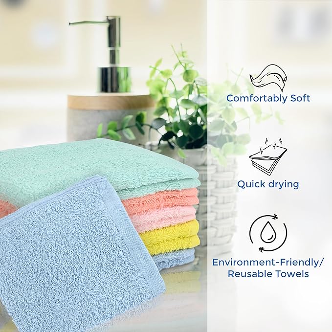 Crystal Ridge Cotton Wash Cloths 24 Pack - Washcloths for Showering, Face and Body, Soft and Highly Absorbent Multipurpose Towels for Bathroom, Kitchen, Spa and Gym - Wash Rags 12 x12 (Lt Pink)