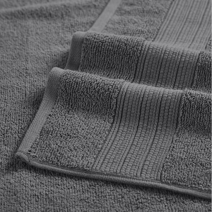 Modern Threads 6 Piece Set, 2 Bath Towels, 2 Hand Towels, 2 Washcloths, Quick Dry White/Contrast Reinhart Coal
