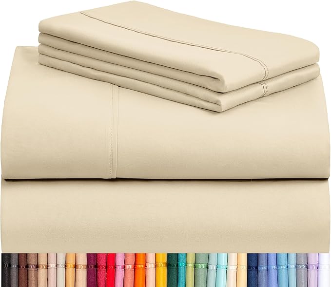 LuxClub 4 PC King Sheet Set, Deep Pockets Wrinkle Free Cooling Bed Sheets Hotel Bedding for Women, Men, Includes 1 Fitted Sheet, 1 Flat Sheet and 2 Pillowcases-Cream