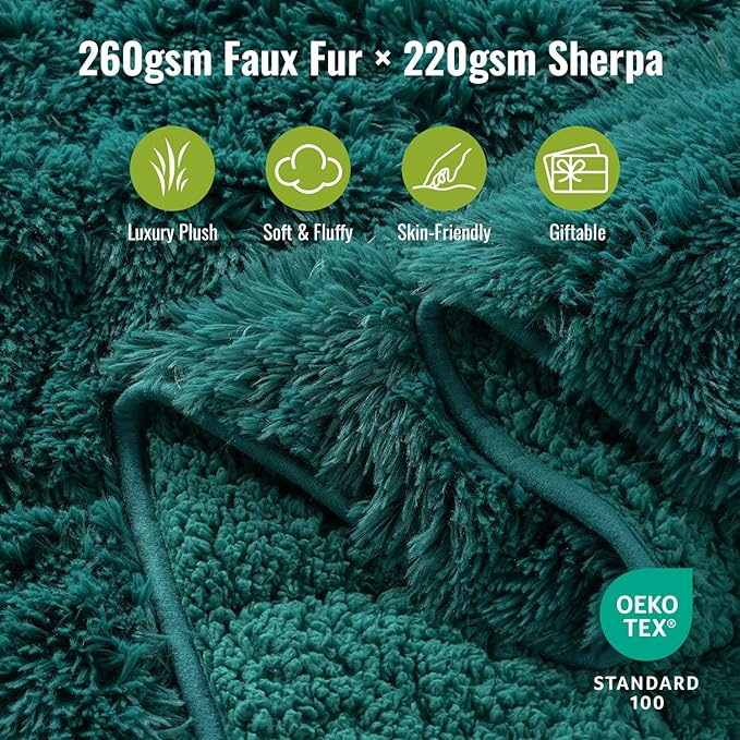 Uttermara Shaggy Faux Fur Weighted Blanket Queen Size, 12 lbs Long Fur Sherpa Soft Fluffy Bed Blanket for Adults, Ultra Cozy Warm Sherpa Throw Full Size Sofa Bed Blanket, 48 x 72inches, Forest Green