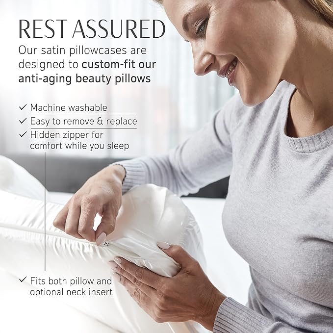 YourFacePillow Satin Pillowcase - Compatible with The YourFacePillow Beauty Pillow - Soft & Cool Satin Pillowcase with Hidden Zipper - Beauty Pillow Sold Separately (Set of 1, White)