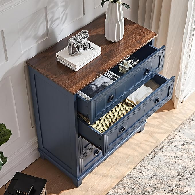 Farmhouse 4 Drawer Dresser for Bedroom Set of 2, 35" Tall Small Dressers & Chest of Drawers, Rustic Wood Dresser with Metal Handle, Storage Organizer Closet for Living Room, Hallway, Entryway