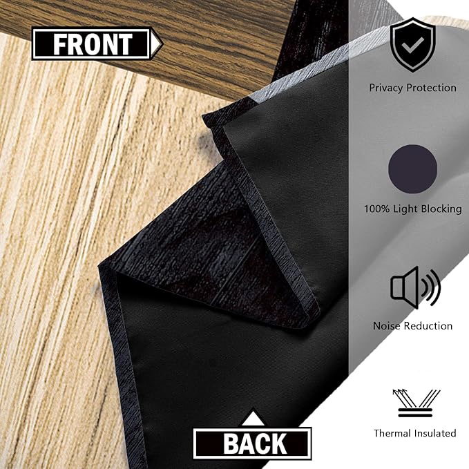 Wood Print Retro 100% Blackout Curtains for Bedroom 84 inch Long 2 Panels Set Modern Abstract Geometric Black Out Curtains Insulated Room Darkening Window Drapes for Living Room, 52Wx84L
