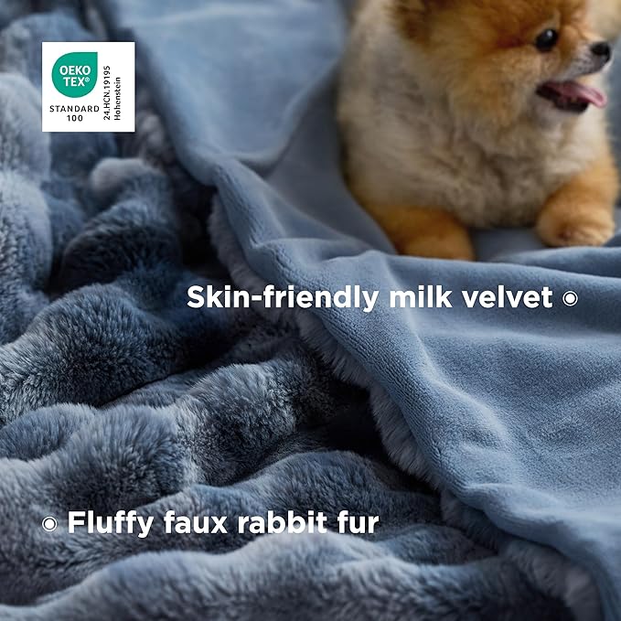 Bedsure GentleSoft Fluffy Faux Fur Throw Blanket, Fuzzy Soft Bubble Blanket for Couch, Faux Fur Decor for Home Bedroom Living Room, Thick Warm Furry Cozy Gifts for Women, Tie-dye Blue, 50x60 Inch