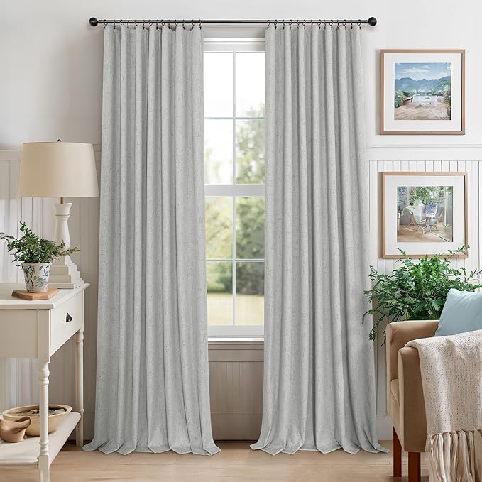 Light Grey Black Out Curtains 72 Inch Long for Dining Room 2 Panels Linen Textured Boho Blackout Drapes Double Sided Blocking Gray Room Darkening for Bedroom Garage Window Coverings 72 Length 6FT 6 FT