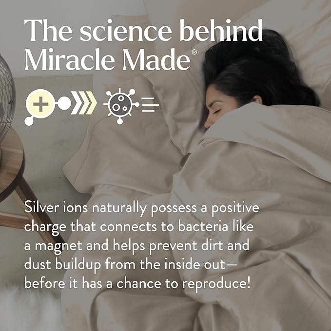Miracle Made Luxe Soft Cooling Pillowcase, 2-Piece Silver-Infused Cotton Fabric, Cool and Breathable Case for Sensitive Skin, King/Cali King Size Covers, Sand