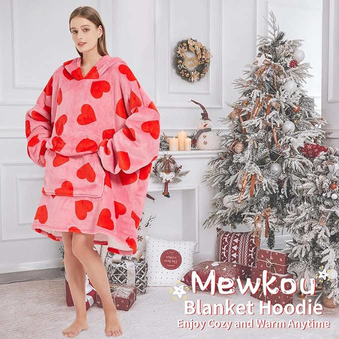 Wearable Blanket Hoodie for Adult,Oversized Sherpa Fleece Blanket Hoodie for Women Men,Heart