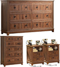 Bedroom Dresser and Nightstand Sets 4 Piece, Farmhouse 6 Drawers Dresser & 40.5" Tall Chest of Drawers,18" Nightstands with Charging Station,54" Wide Furniture Dressers for Bedroom,Living Room