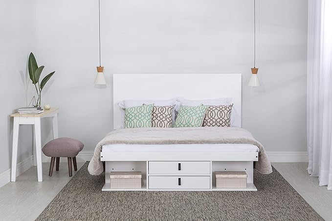 memomad Bali Storage Platform Bed with Drawers (Queen Size, Off White)