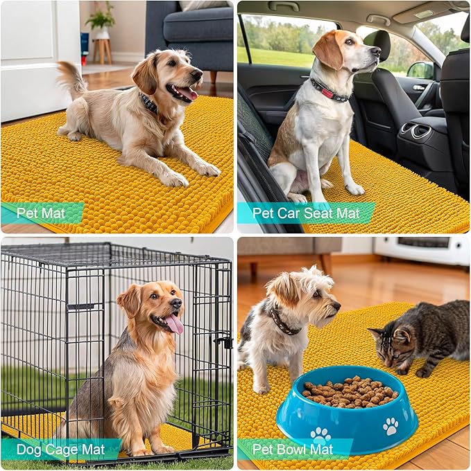 OLANLY Dog Door Mat for Muddy Paws 24x16, Absorbs Moisture and Dirt, Absorbent Non-Slip Washable Doormat, Quick Dry Chenille Mud Mat, Entry Indoor Entryway Carpet for Inside Floor, Golden Yellow