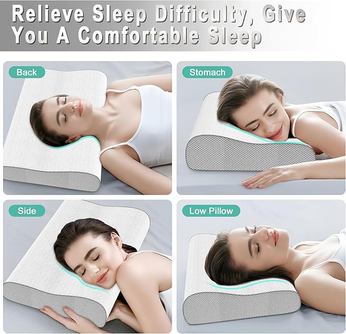 Cervical Pillow for Neck Pain Relief, Memory Foam Pillow, Ergonomic Adjustable Contour Bed Pillow for Side, Back & Stomach Sleepers (2, 23.6 * 15.7inch)