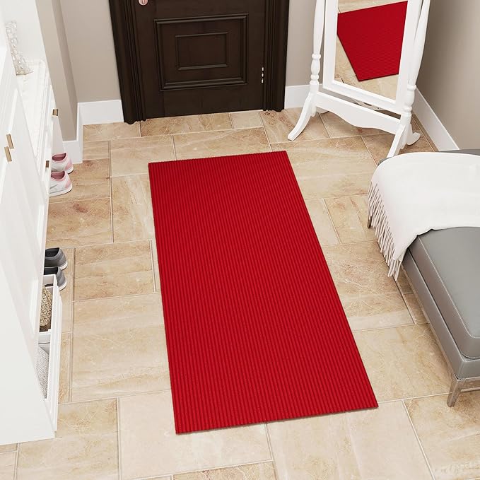 Ottomanson 2' x 5' Hallway Runner with Scraper Pile - Extra Durable Non-Slip Rug Mat for Indoor & Outdoor Use - Ideal for Kitchen, Entryway, Patio & Garage - High-Traffic Carpet, Red