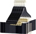 Quality Hangers Quality Wooden Skirt Hangers with Clips 80-Pack Black Pants Adjustable Gold Metal Clips, Swivel Hook, Coat, Jacket, Blouse Suit (Black - 80) 17.5''