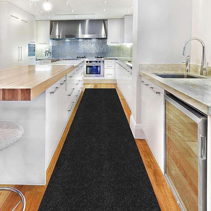 Ottomanson 2'7" x 7' Hallway Runner with Scraper Pile - Extra Durable Non-Slip Rug Mat for Indoor & Outdoor Use - Ideal for Kitchen, Entryway & Garage - High-Traffic Carpet, Black