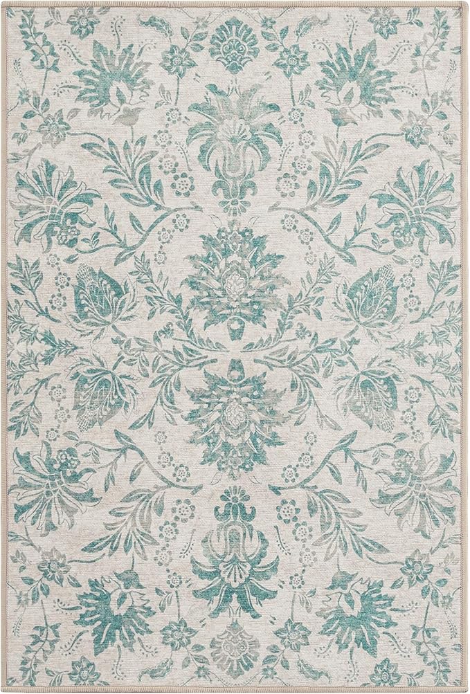 jinchan Torino 2x3 Washable Rugs for Entryway Vintage-Inspired Floral Design Non-Slip Low-Pile Doormat Ultra-Thin Indoor Traditional Accent Carpet for Entrance Kitchen Bathroom Bedroom