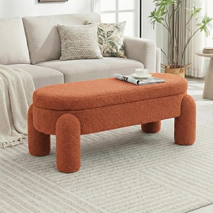 Ottoman with Storage, Large Foot Rest Ottoman Storage Bench,End of Bed Bench,Upholstered Seating,for Entryway, Hallway, Living Room,Bedroom (Orange)