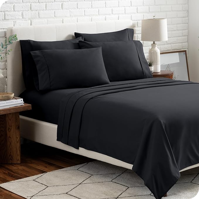 Bare Home Hotel Luxury Queen Sheet Set, Extra Soft - 6 Piece Set - Deep Pockets - Easy Fit - Cooling & Breathable - Wrinkle, Fade, Stain Resistant - Includes 4 Pillowcases (Queen, Black)