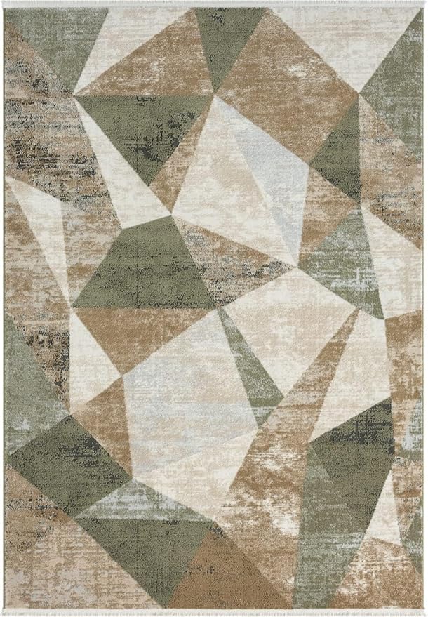 Abani Savoy Collection Area Rug - Green and Cream Geometric Design - 9'x12' -Easy to Clean - Durable for Kids and Pets - Non-Shedding - Medium Pile - Soft Feel -for Living Room, Bedroom & Office