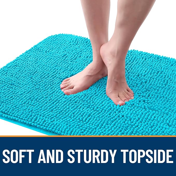 OLANLY Dog Door Mat for Muddy Paws 36x24, Absorbs Moisture and Dirt, Absorbent Non-Slip Washable Doormat, Quick Dry Chenille Mud Mat for Dogs, Entry Indoor Entryway Carpet for Inside Floor, Aqua Blue