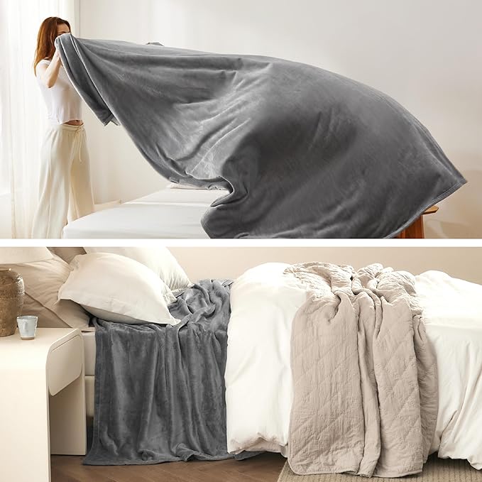 Bedsure GentleSoft Fleece Bed Blankets Large Size Grey - Soft Lightweight Fuzzy Cozy Luxury Oversized King Blanket Microfiber, Room Home Decor Gifts for Women and Men, 120x120 inches