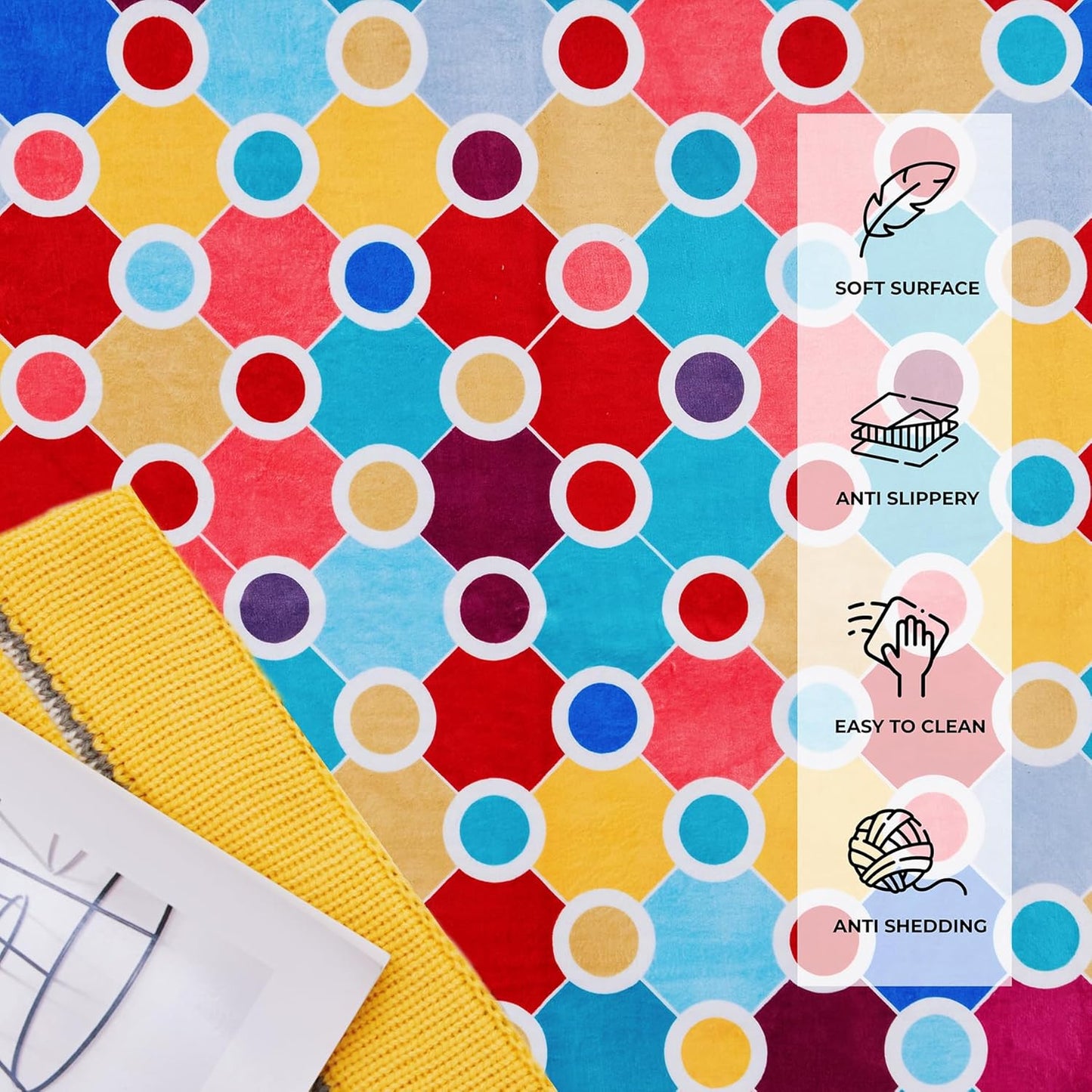 Machine Washable Polka Dot Colorful Nursey/Kids Area Rug - Multicolor - 9x12