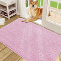 OLANLY Dog Door Mat for Muddy Paws 48x30, Absorbs Moisture and Dirt, Absorbent Non-Slip Washable Doormat, Quick Dry Chenille Mud Mat for Dogs, Entry Indoor Entryway Carpet for Inside Floor, Pink