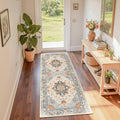 Area Rugs 2'x6' Washable Non-Slip, Floral Vintage Distress Print Pattern Medallion Carpet for Living Room Bedroom Dining Room, Beige Navy Blue Orange Colorful