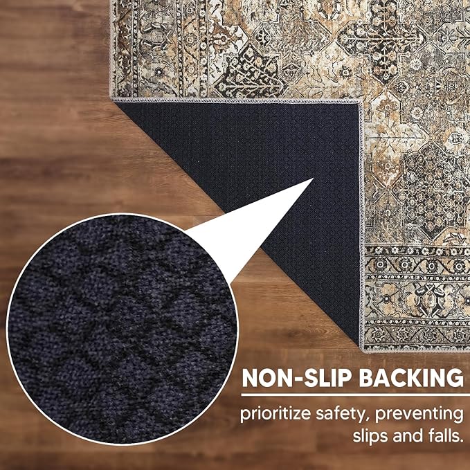 Keen Home Design 2x10 Rug - Machine Washable Runner Rug with Non-Slip Backing, Ideal for Hallway, Entryway, Kitchen, Laundry Room - Vintage, Easy Clean, Durable, Low Pile - (2'6" x 10')