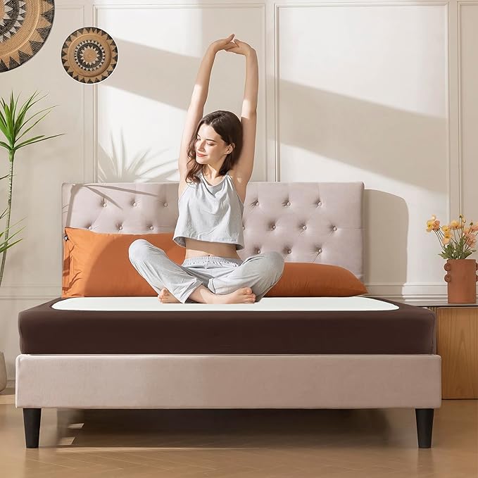 Biscaynebay Decorative Box Spring Cover King & Cal King Size, Brown Luxurious Jersey Knitting Stretchy Wrap Around 4 Sides Bed Skirt for Home/Hotels, Easy Fit Wrinkle & Fade Free Machine Washable