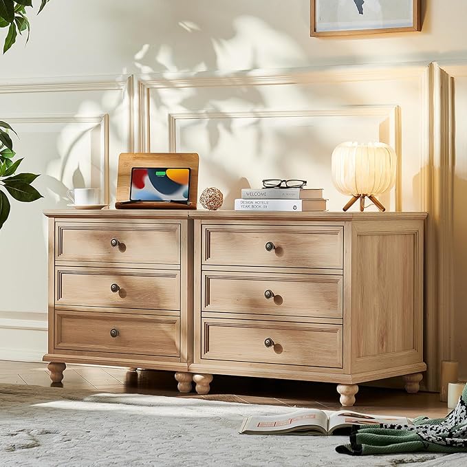 24" Wide Farmhouse Night Stand,Large End Table with 3 Drawers & Metal Handle,Natural Wood Dresser for Bedroom Cabinet, Bed Side Table Chest of Drawers,Nightstand for Living Room,Close