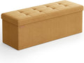 SONGMICS Mazie Collection - Storage Ottoman Bench, 43 Inches Folding Foot Rest Stool, End of Bed Bench, Easy Assembly, for Living Room, Bedroom, Entryway, Ginger ULSF077K04